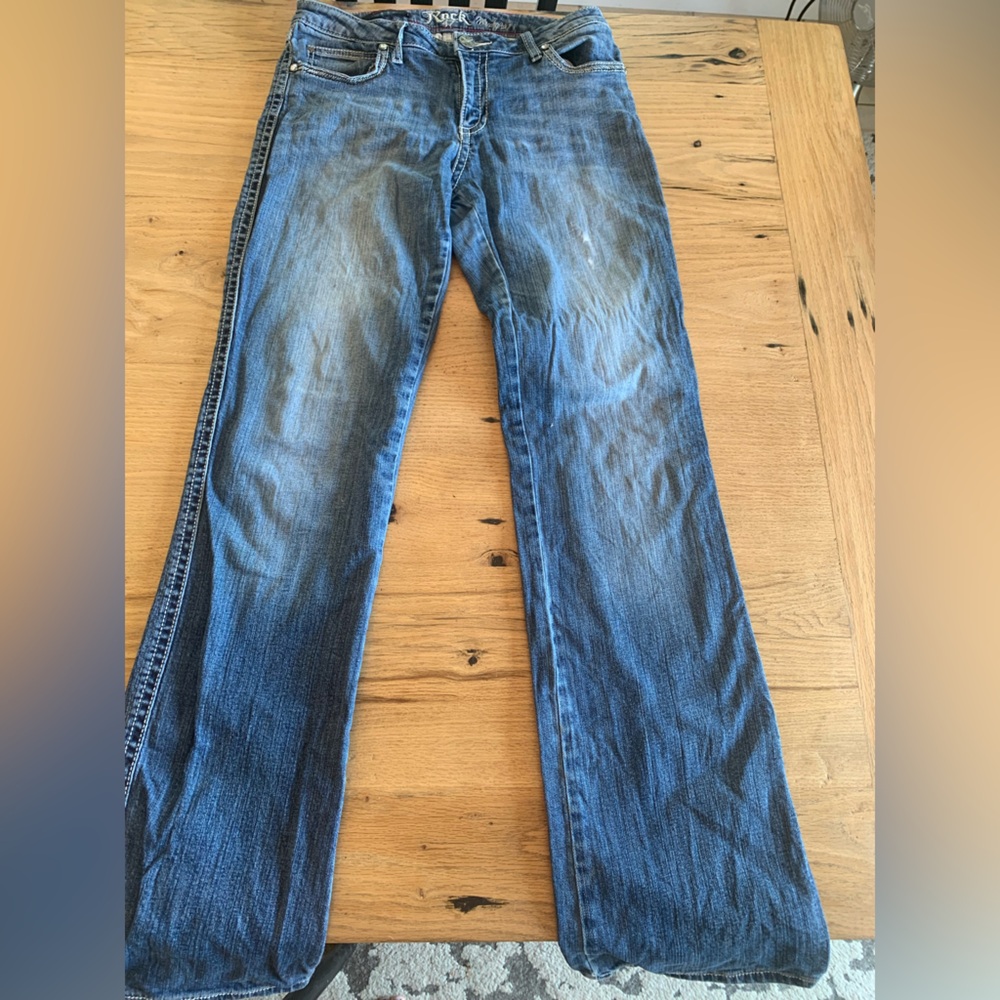 Wrangler Rock 47 Low Rise Flare Leg Diamond Studs Embroidery Women’s Blue Jeans‎